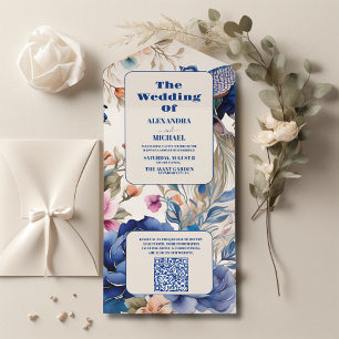 Código QR Blush Floral Peacock Chinoiserie Casamen