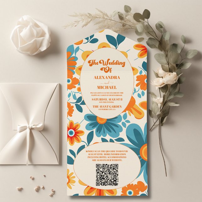 Código QR Bohemiano Retro Casamento Casual  (Criador carregado)
