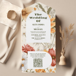 Código QR Boho Casamento Botânico de Flor Selvagem