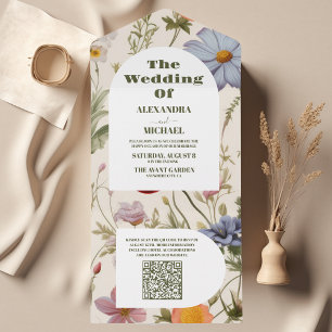 Código QR Boho Casamento Botânico de Flor Selvagem