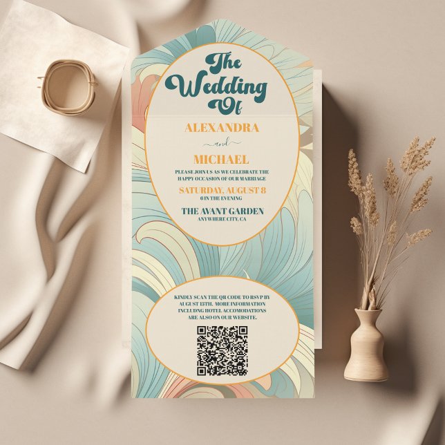 Código QR Boho Casamento Floral Colorido Retroativ (Criador carregado)