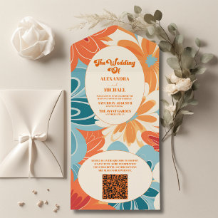Código QR Boho Chic Casamento Floral Colorido