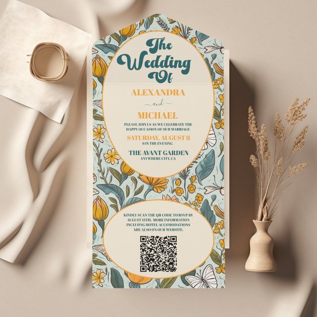 Código QR Boho Chic Casamento Floral Colorido (Criador carregado)