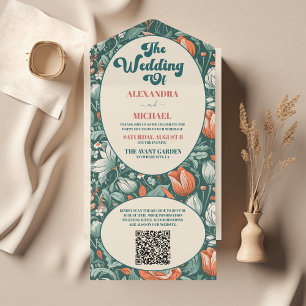Código QR Boho Chic Retro Colorido Floral Casament