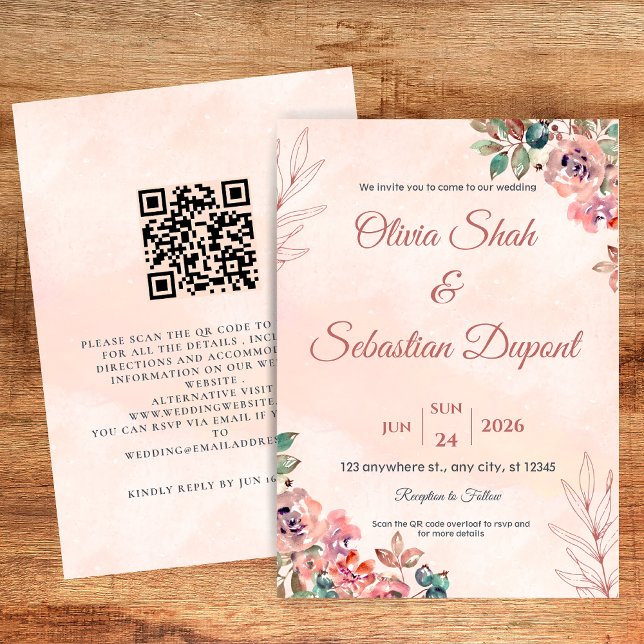 Código QR Boho Convite Floral para Casamento (Criador carregado)