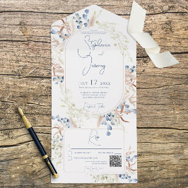 Código QR Branco das Flores de Boho Secas Azuis e