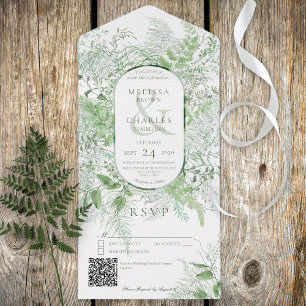 Código QR branco de folhagem verde Fern, tudo em u