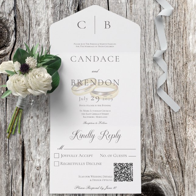 Código QR Branco Moderno dos Anéis de Casamento (Criador carregado)