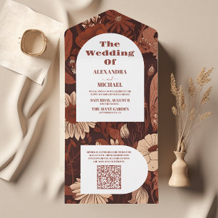 Código QR Burgundy Flores Selvagens Casamento