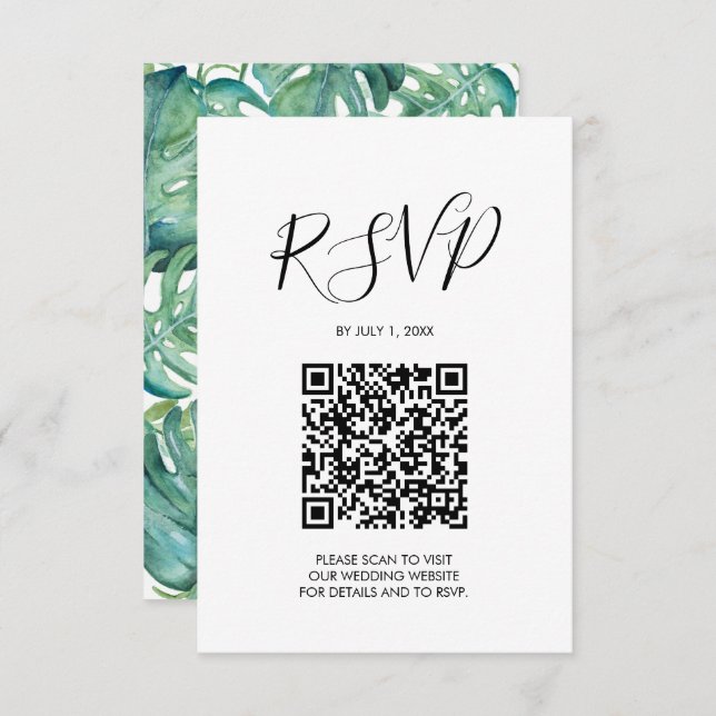 Código QR: Cartão de Gabinete Tropical Rosa RSVP d (Frente/Verso)