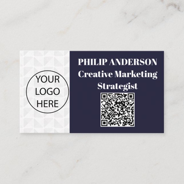 Código Qr Cartão de visita Azul e Branco (Frente)