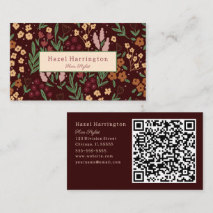 Código QR Cartão de visita Burgandy Desenhado à Mã