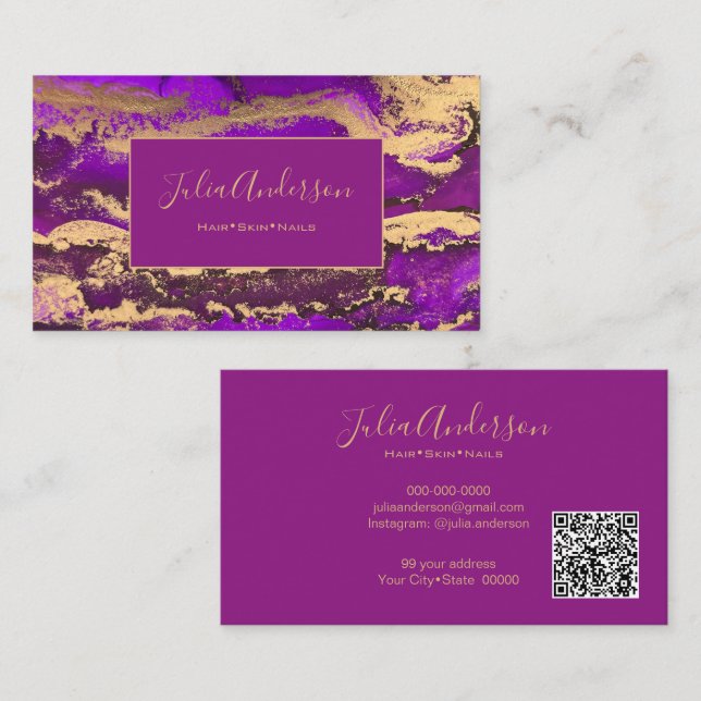 Código QR Cartão de visita púrpura (Frente/Verso)