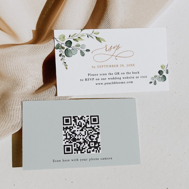 Código QR Cartões RSVP de Casamento Dourado Verde (Criador carregado)