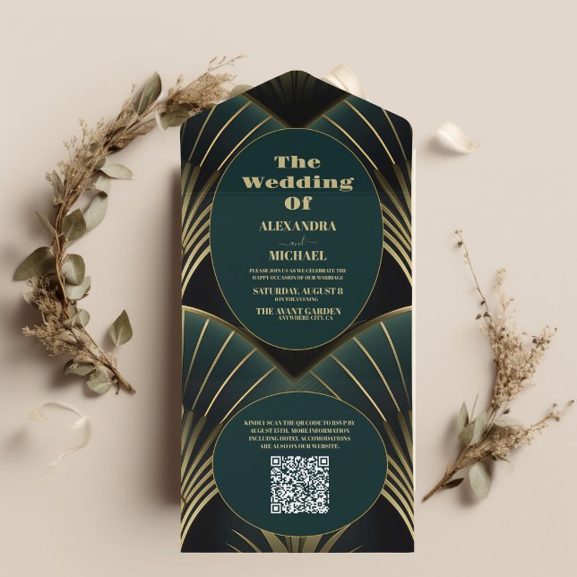 Código QR - Casado de Deco de Arte Dourada e Verde (Criador carregado)