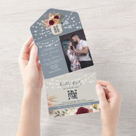 Código QR Casamento Azul Empoeirado e Borgonha