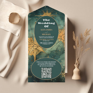 Código QR Casamento Celestial Aquarela Vintage
