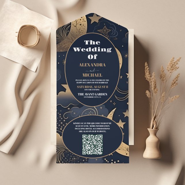 Código QR Casamento Celestial Azul Meia-Noite Dour (Criador carregado)
