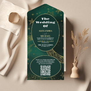 Código QR Casamento Celestial Dourado Emerald Gree