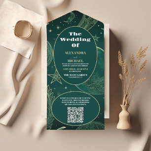 Código QR Casamento Celestial Dourado Emerald Gree