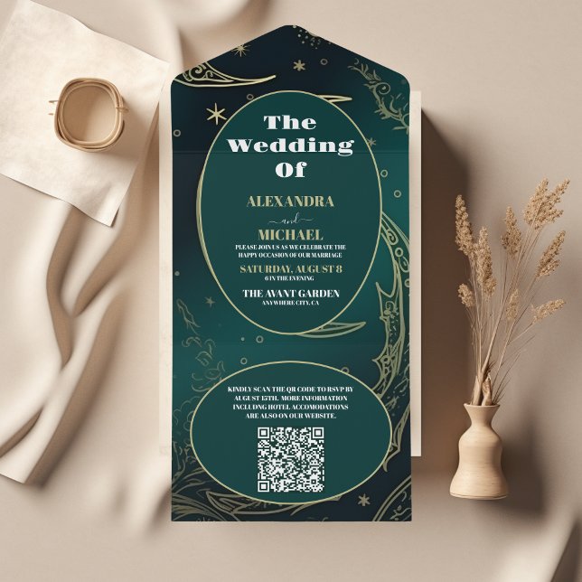 Código QR Casamento Celestial Esmeralda Dourado (Criador carregado)