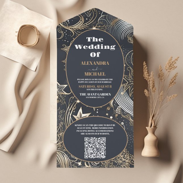 Código QR Casamento Celestial Prata Dourado Elegan (Criador carregado)