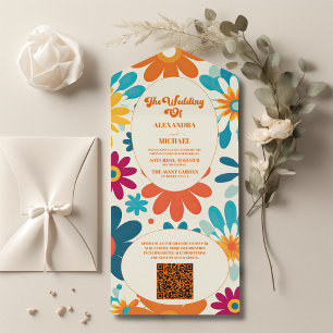 Código QR Casamento Daisy Moderno Retro 70's