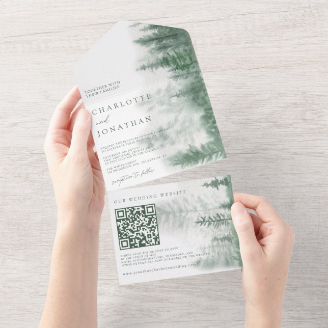 Código QR Casamento de Aquarela da Floresta de Mon (Tearaway)