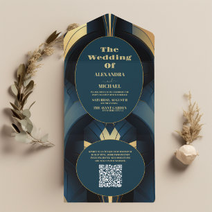 Código QR Casamento de Deco Azul de Luxo e Arte Do