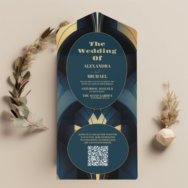 Código QR Casamento de Deco Azul de Luxo e Arte Do (Criador carregado)