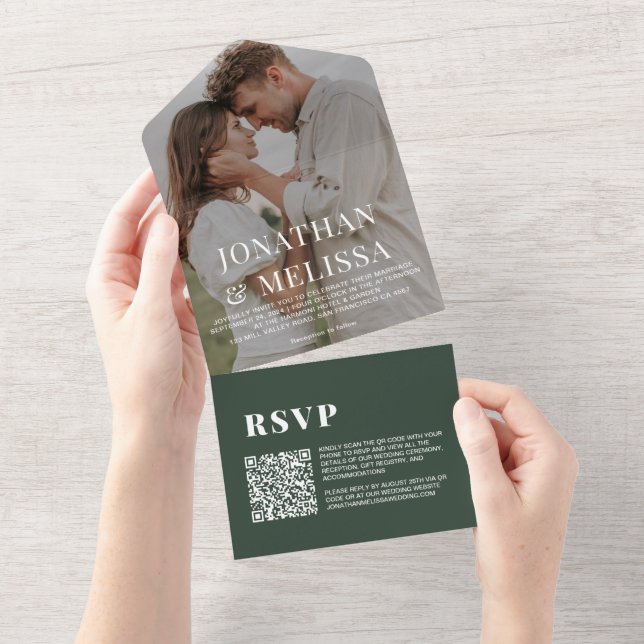 Código QR | Casamento de Fotografias Simples Verde (Aba destacável)