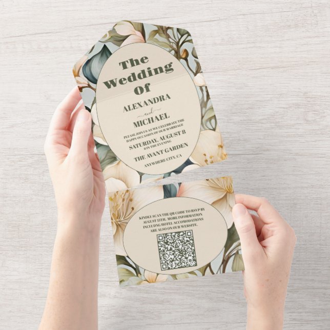 Código QR Casamento de Lily Art Nouveau Branco com (Aba destacável)