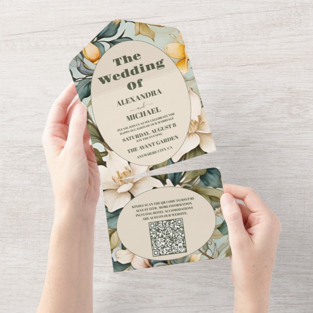 Código QR Casamento de Lily Art Nouveau Branco com (Tearaway)