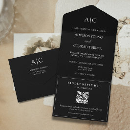 Código QR Casamento de Monograma Preto