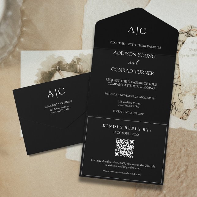 Código QR Casamento de Monograma Preto (Criador carregado)