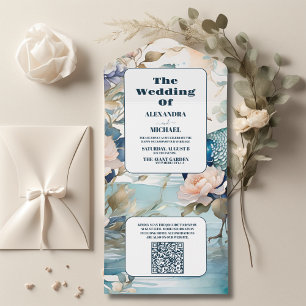 Código QR Casamento de Peacock Chinoiserie Floral