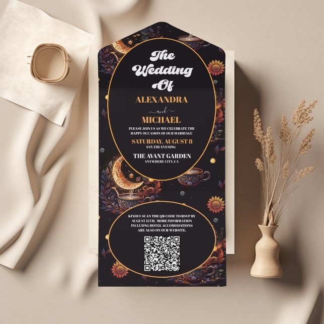 Código QR Casamento Dourado Celestial Místico Pret (Criador carregado)