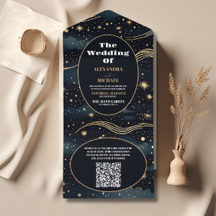 Código QR Casamento Estrelas Azul Meia-Noite Celes
