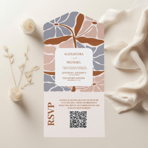 Código QR Casamento Floral Boho Chic Retro