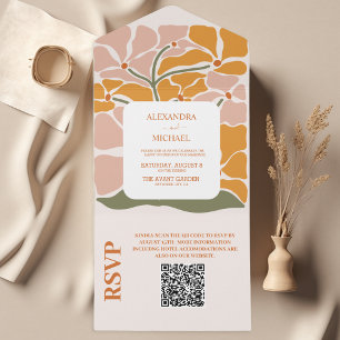 Código QR Casamento Floral Boho Chic Retro