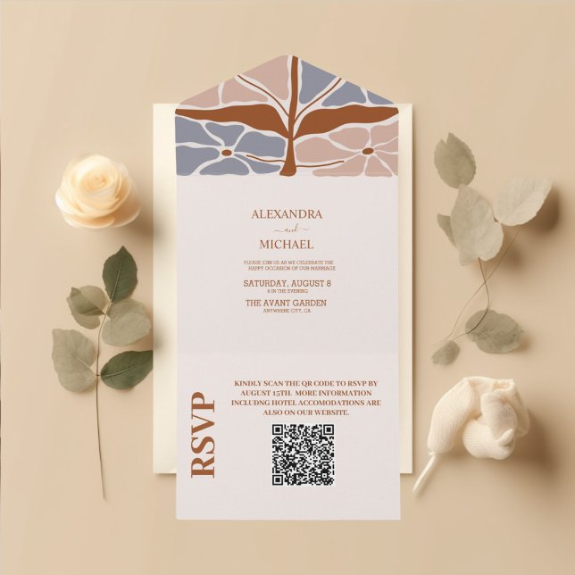 Código QR Casamento Floral Boho Chic Retro (Criador carregado)