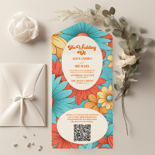 Código QR Casamento Floral Boho Retro