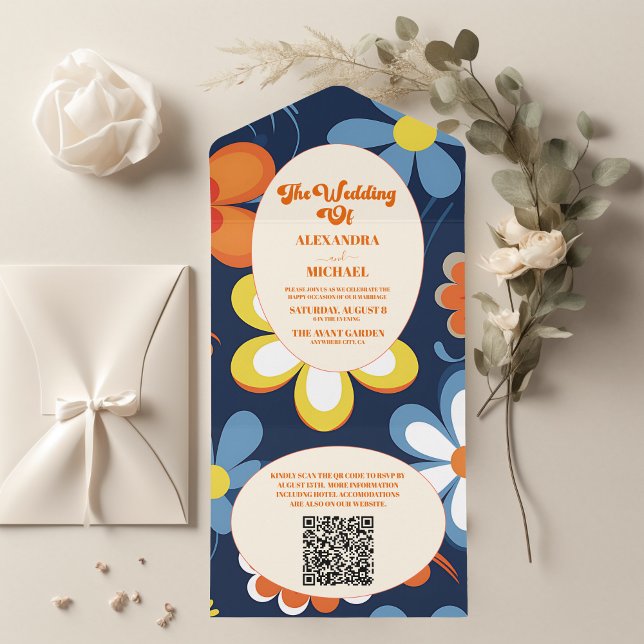 Código QR Casamento Floral Boho Retro (Criador carregado)