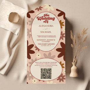 Código QR Casamento Floral Retro Moderno Groovy An