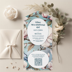 Código QR Casamento Floral Rosa Magnólia Blush