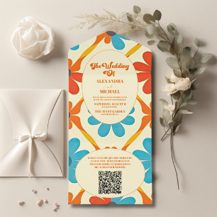 Código QR Casamento Laranja Groovy Retro dos Anos