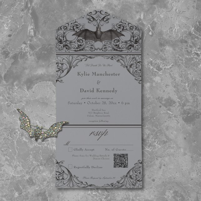 Código QR Casamento Preto Cinza Morcego Vitoriano  (Criador carregado)