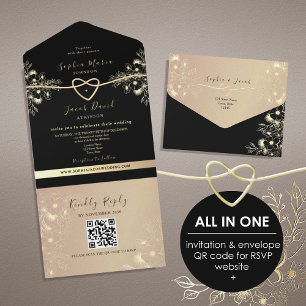 Código QR Casamento Preto e Dourado