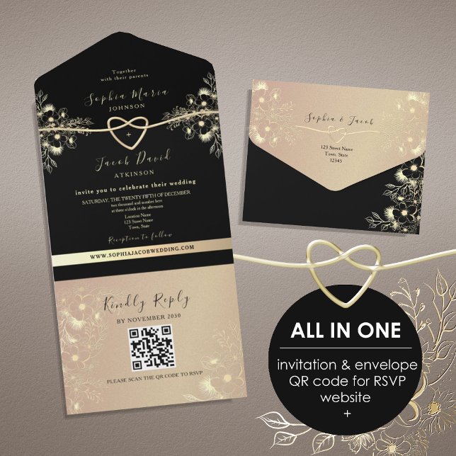 Código QR Casamento Preto e Dourado (Criador carregado)