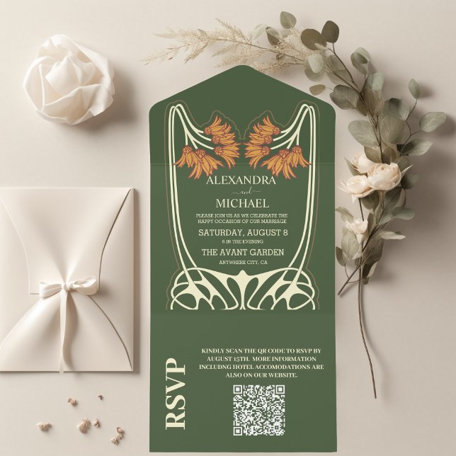 Código QR Casamento Romântico Art Nouveau (Criador carregado)